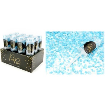 Tubo spara confetti di carta "Push Pop" - Confetti 8 mm. - Colore: Celeste
