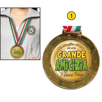 Medaglia d'oro pvc con placca resinata e fascia tricolore - Amicizia