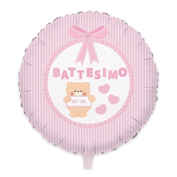 Palloncino mylar rotondo 18" Cm. 45 - Battesimo Teddy Rosa