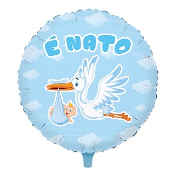 Palloncino mylar rotondo 18" Cm. 45 - Cicogna E' Nato