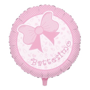 Palloncino mylar rotondo 18" Cm. 45 - Battesimo rosa