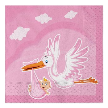 Tovaglioli carta Cm. 33x33 Cicogna Rosa - Blister 20 pezzi