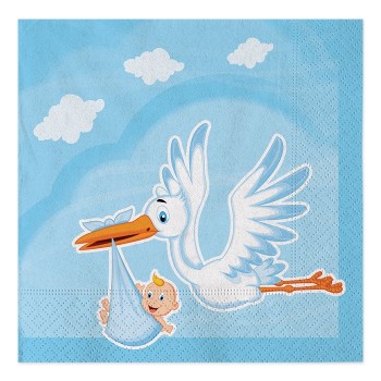 Tovaglioli carta Cm. 33x33 Cicogna Celeste - Blister 20 pezzi