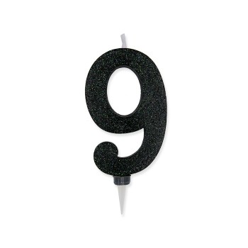 Candelina per torta glitterata maxi nera Cm. 15 - N. 1