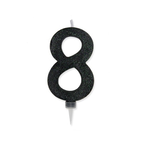 Candelina per torta glitterata maxi nera Cm. 15 - N. 8