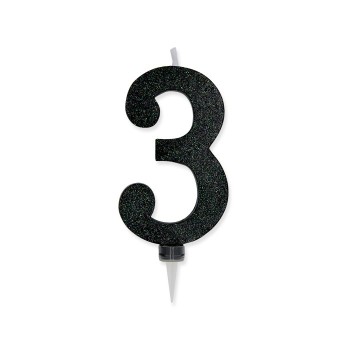 Candelina per torta glitterata maxi nera Cm. 15 - N. 3