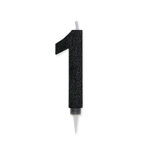 Candelina per torta glitterata maxi nera Cm. 15 - N. 1