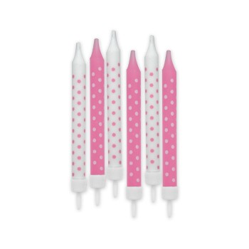 Candeline per torta a matita pois Cm. 8 Rosa - Blister 6 pezzi