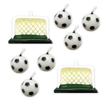 Candeline per torta calcio - 2 porte + 6 palloni