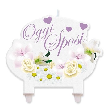 Candelina per torta sagomata "Oggi Sposi" Bouquet Cm. 13x11
