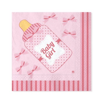 Tovaglioli carta Cm. 33x33 Biberon Baby Girl - Blister 20 pezzi