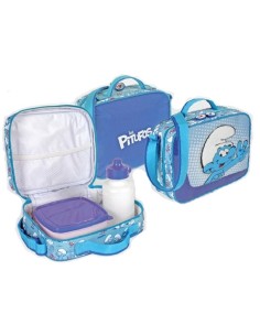Borsa portamerenda termica Puffi blu con borraccia e...