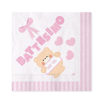 Tovaglioli carta Cm. 33x33 Battesimo Teddy Rosa - Blister 20 pezzi