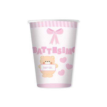 Bicchieri carta 200cc. Battesimo Teddy Rosa - Blister 8 pezzi